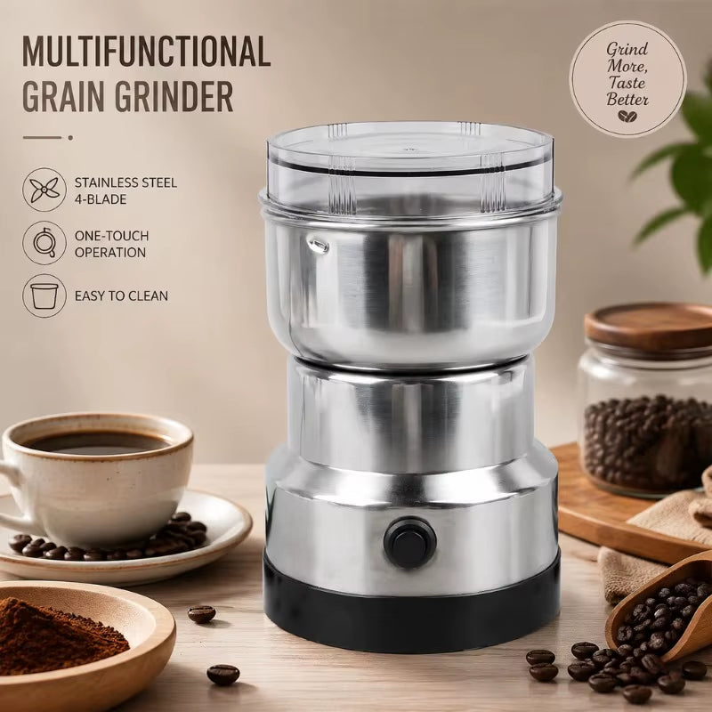 1 Pcs Multifunctional Electric Grain Grinder, 4-Blade Stainless Steel Coffee Nut Bean Chopper Grinder for Home Kitchen EU 220V