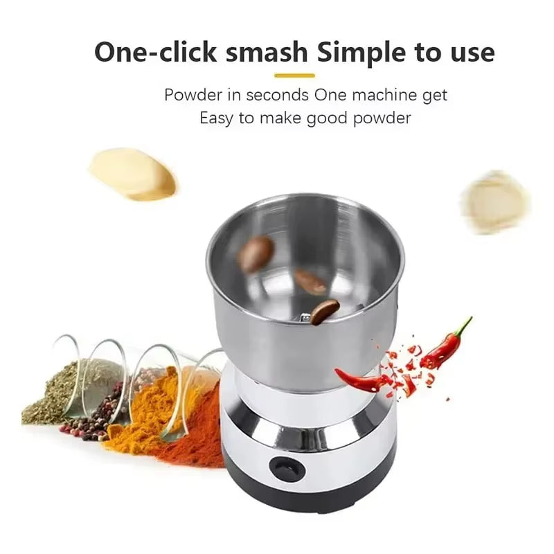 1 Pcs Multifunctional Electric Grain Grinder, 4-Blade Stainless Steel Coffee Nut Bean Chopper Grinder for Home Kitchen EU 220V