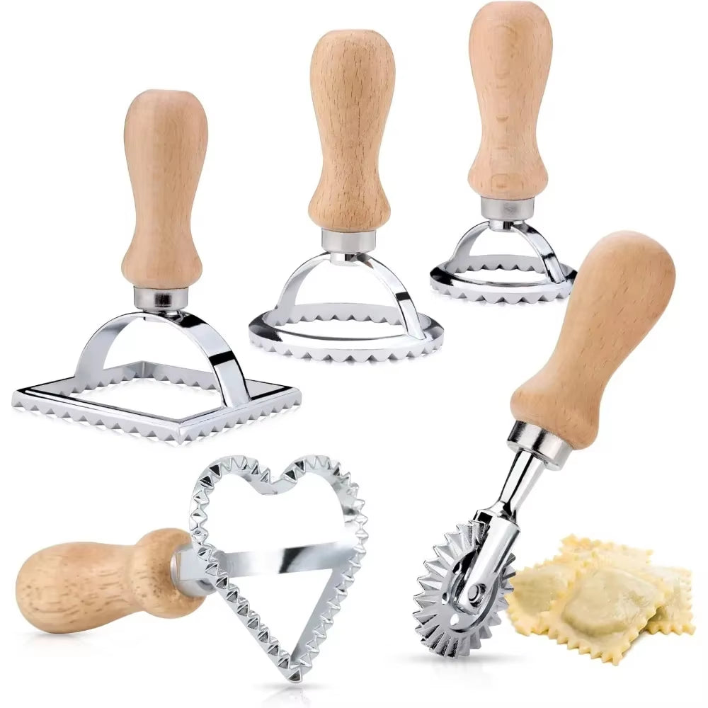 Ravioli Stamp Set,Cookie Cutters with Wooden Handles and Grooved Edges,Suitable for Ravioli, Pasta, Tortellini, Lasagna, Pierogi