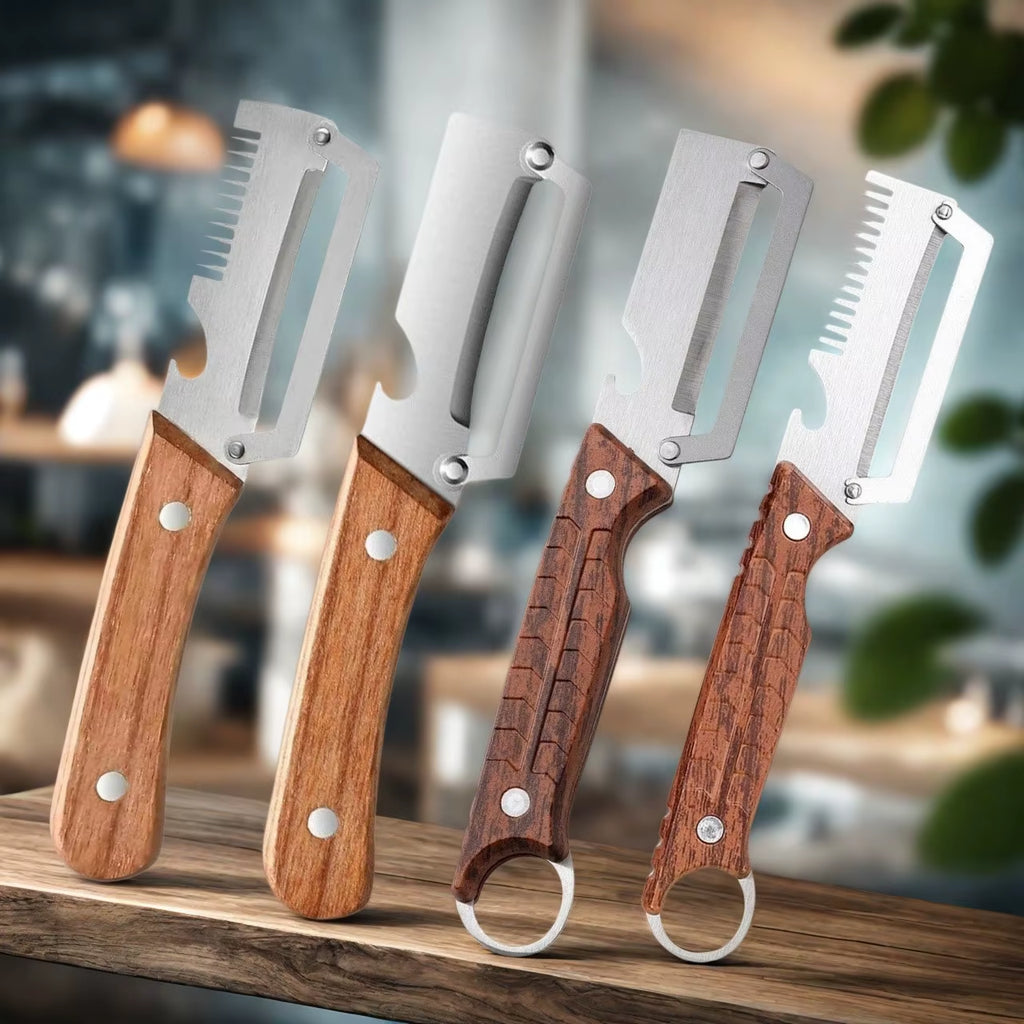 3 In1 Stainless Steel Peeler with Wooden Handle for Peeling and Slicing Fruits and Vegetables | Durable and Smooth Operation