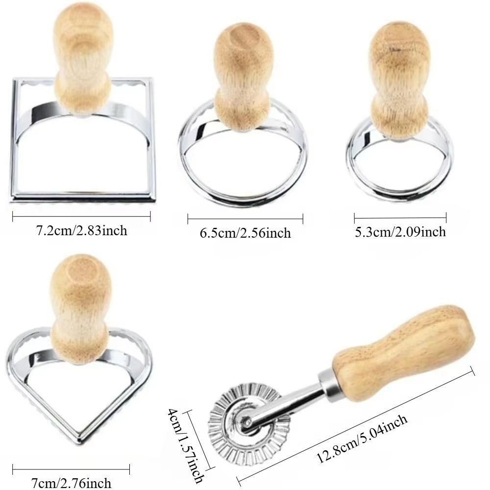 Ravioli Stamp Set,Cookie Cutters with Wooden Handles and Grooved Edges,Suitable for Ravioli, Pasta, Tortellini, Lasagna, Pierogi