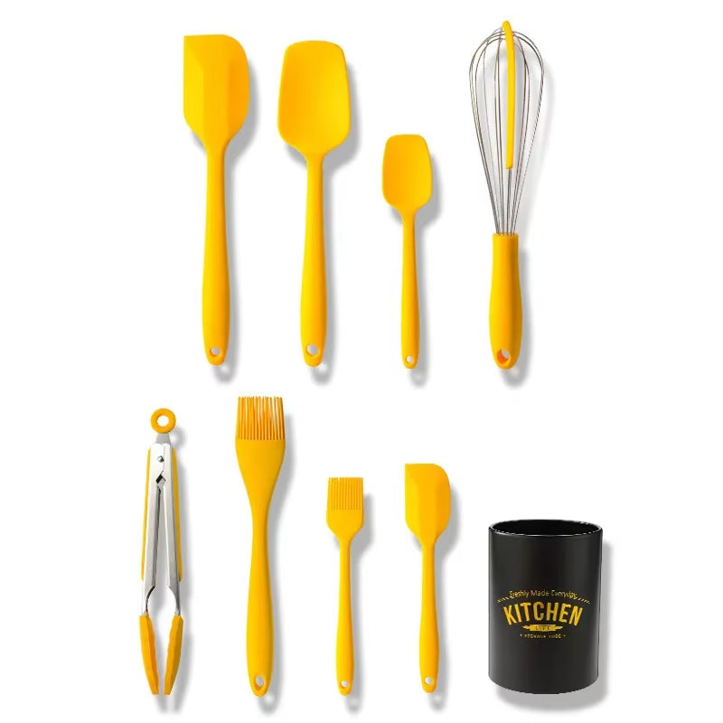 Heat Resistant Silicone Cooking Tools Non-Stick Spatula Turner Tongs Soup Spoon Shovel Oil Brush Storage Box Kitchen Utensils
