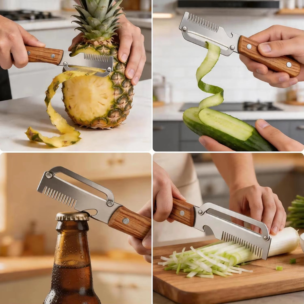 3 In1 Stainless Steel Peeler with Wooden Handle for Peeling and Slicing Fruits and Vegetables | Durable and Smooth Operation