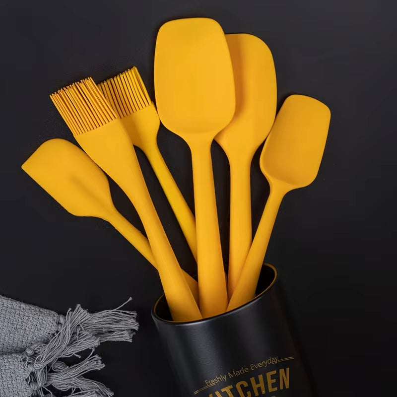 Heat Resistant Silicone Cooking Tools Non-Stick Spatula Turner Tongs Soup Spoon Shovel Oil Brush Storage Box Kitchen Utensils