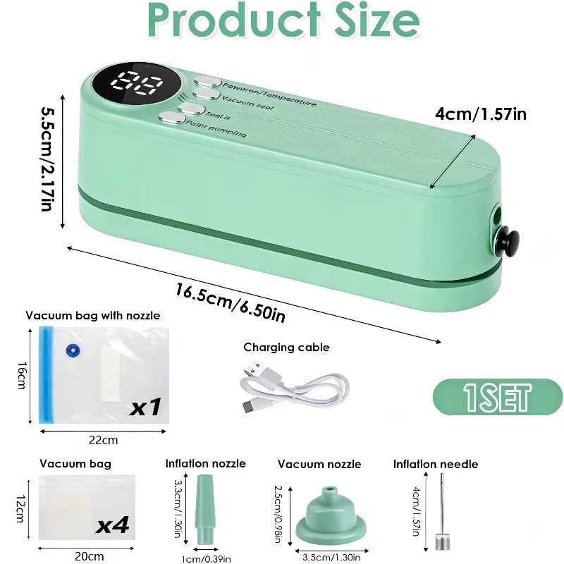 Mini Wireless Fully Automatic Vacuum Sealing Machine Household Portable Food Packaging Sealer LED Display Sealing Machine